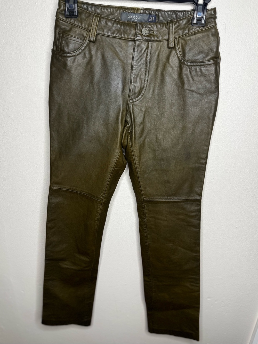 Vintage Y2K GAP women’s Olive Green Bootcut Genuine Leather Pants size 1 x 28.5